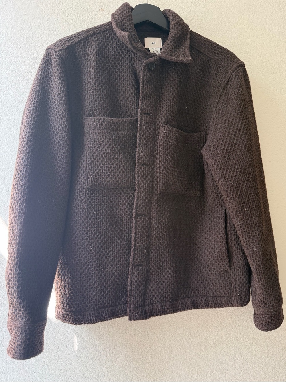 H&M Men’s Dark Brown Waffle-Knit Button Jacket